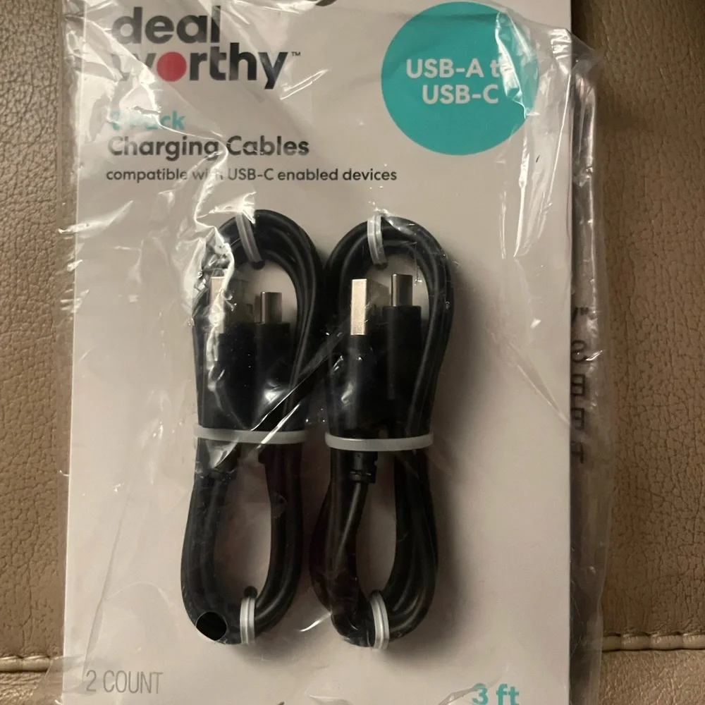 Black USB-A to USB-C Charging Cables 2 Pack 3 Ft NWT Gift Charge Phone Device